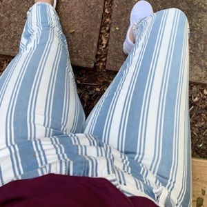 American Eagle Blue and White Striped Mom Jeans